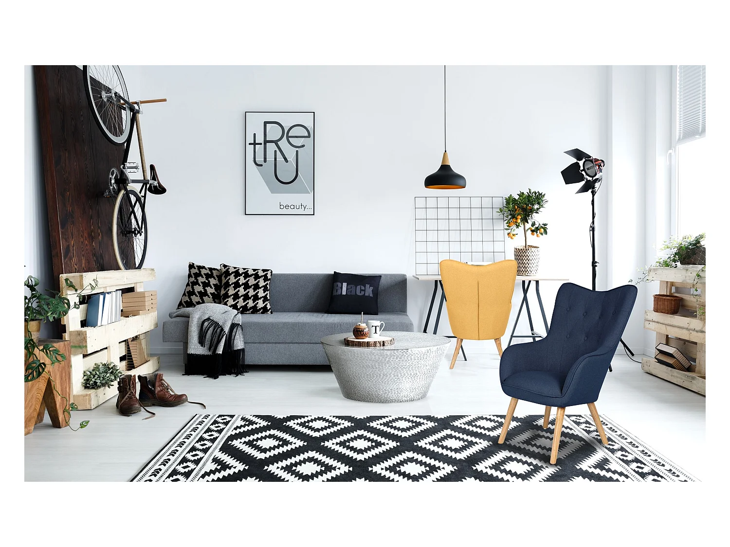 Fauteuil scandinave Klarys Tissu Jaune