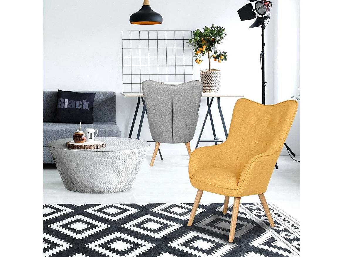 Sillón estilo escandinavo Klarys 1 plaza tela amarillo