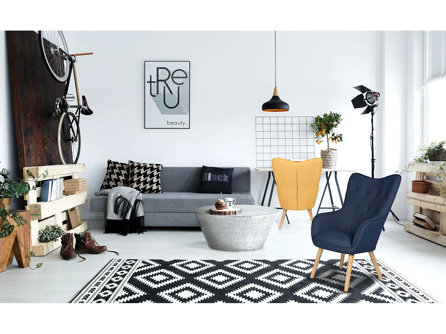 Sillón estilo escandinavo Klarys 1 plaza tela amarillo