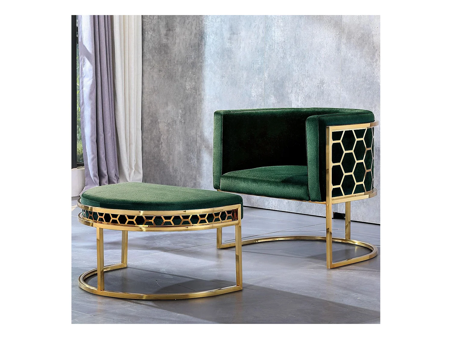 Runder Design Sessel "Neyho" Samt Grün Modern 75cm