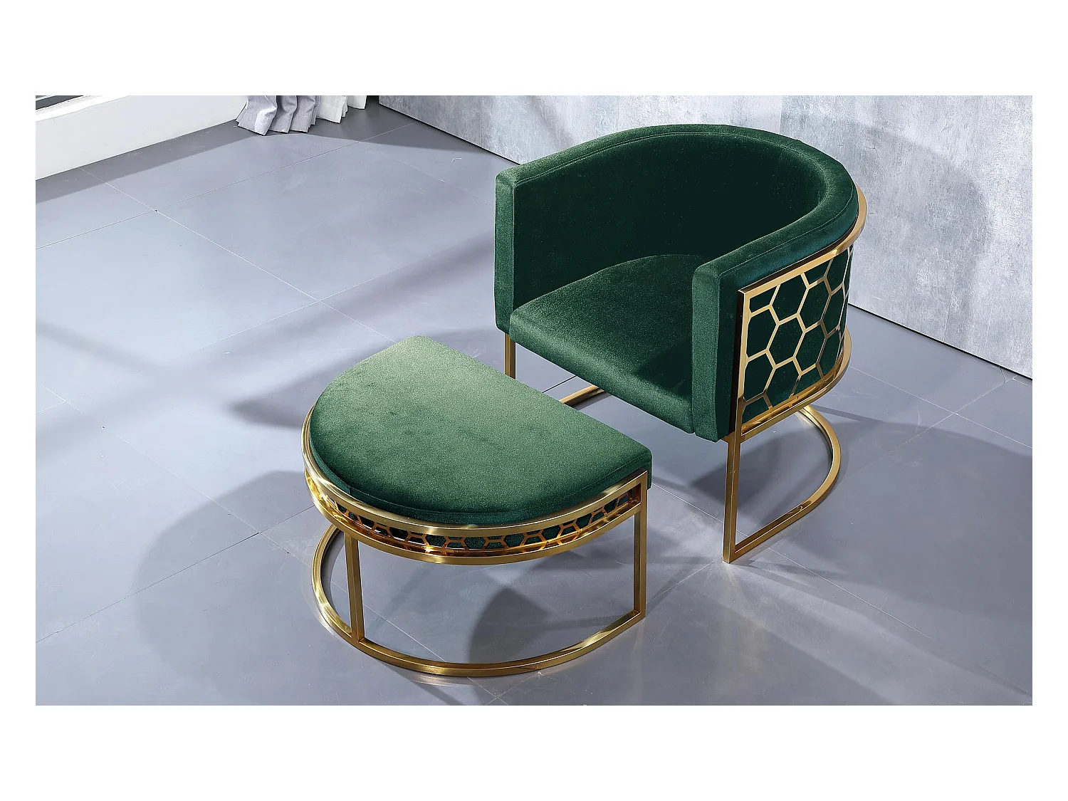 Runder Design Sessel "Neyho" Samt Grün Modern 75cm