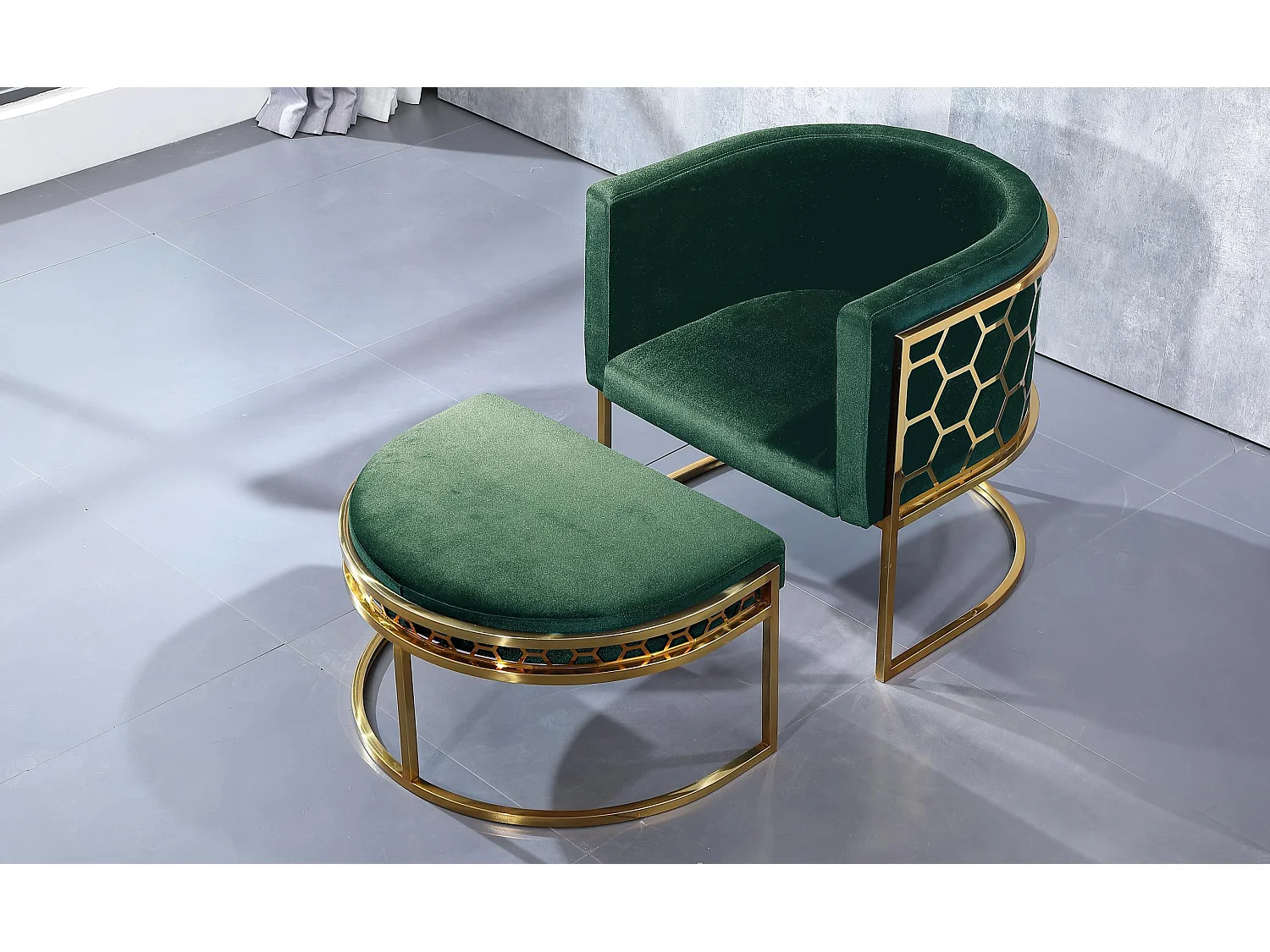 Runder Design Sessel "Neyho" Samt Grün Modern 75cm