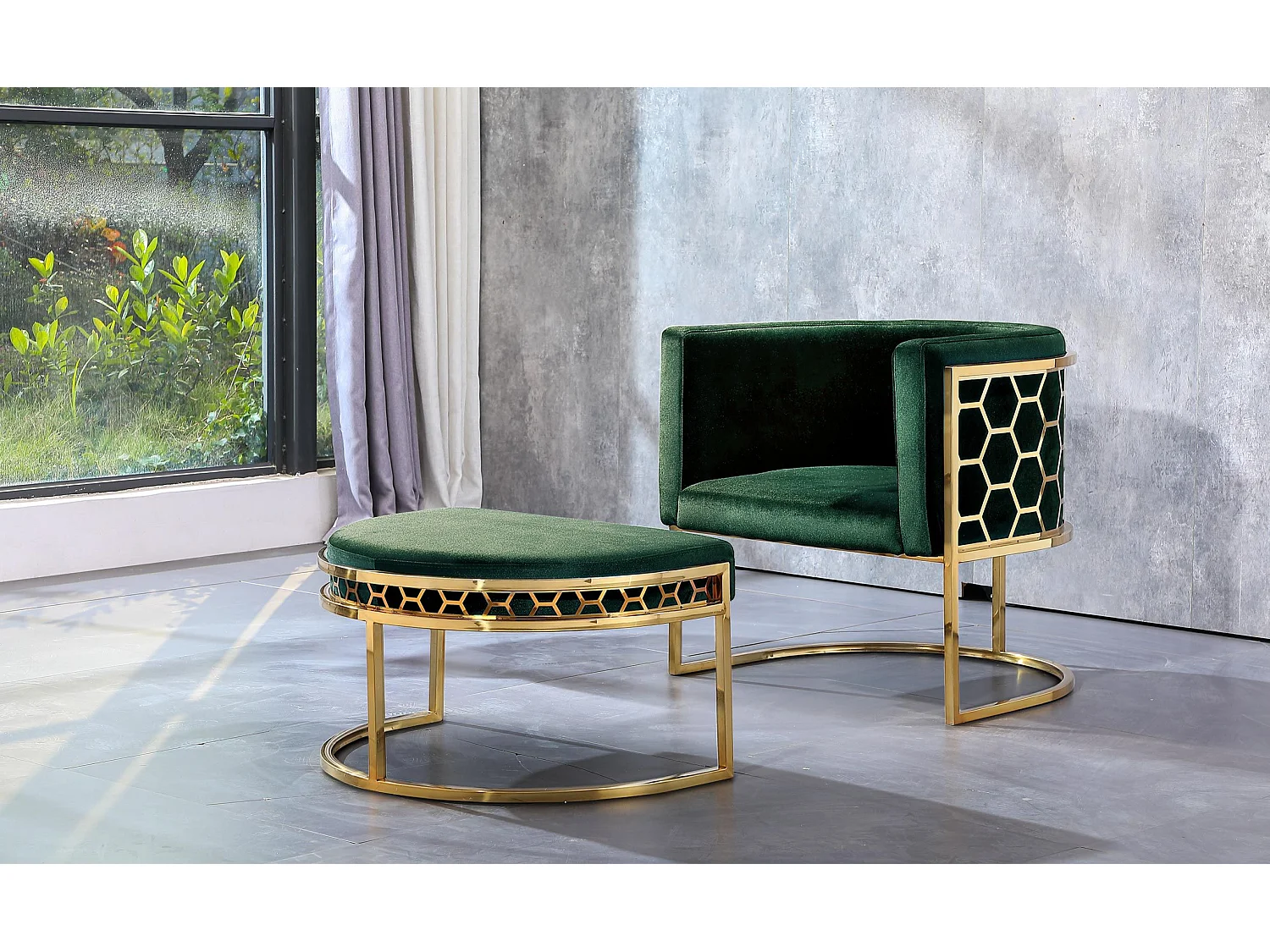 Runder Design Sessel "Neyho" Samt Grün Modern 75cm