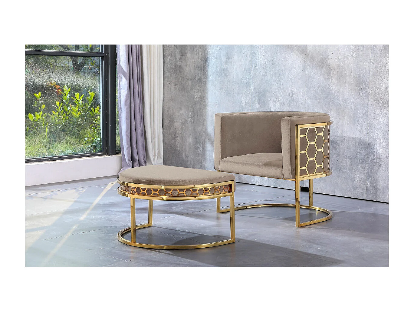 Runder Design Sessel "Neyho" Samt Grün Modern 75cm