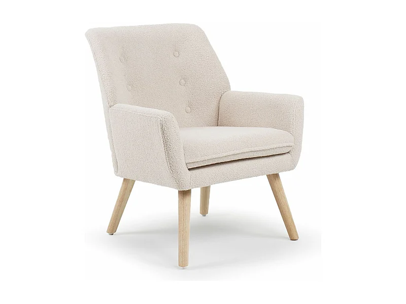 Fauteuil Scandinave en Bouclette Lainée "Tia" 85cm Crème