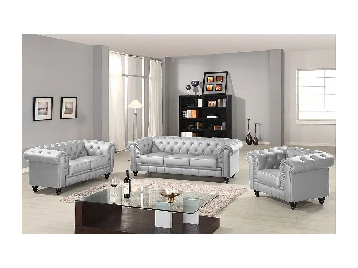 Fauteuil Design "Chesterfield" 111cm Argent