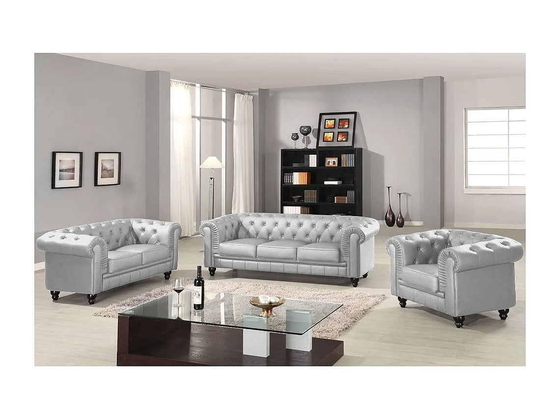 Fauteuil Design "Chesterfield" 111cm Argent