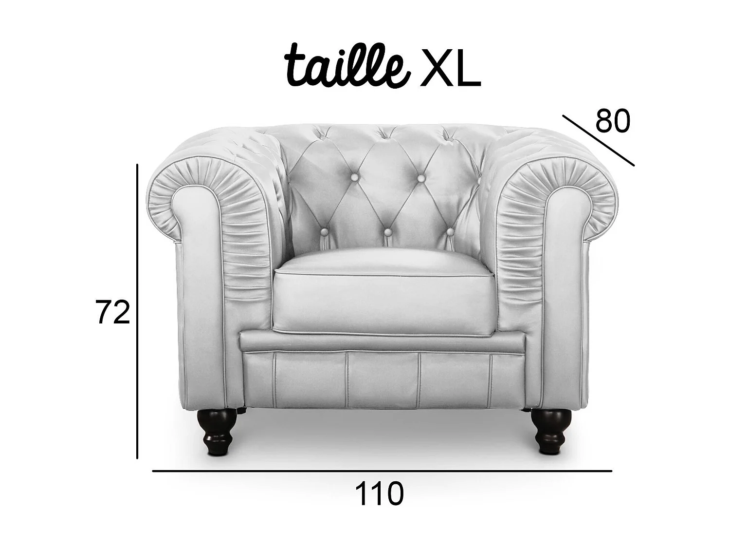 Fauteuil Design "Chesterfield" 111cm Argent