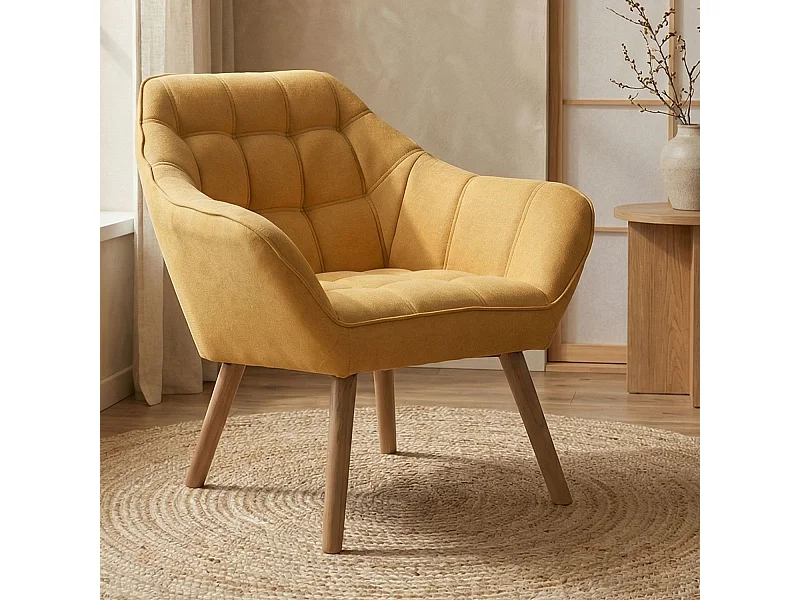 Fauteuil Scandinave Matelassé "Taon" 83cm Jaune