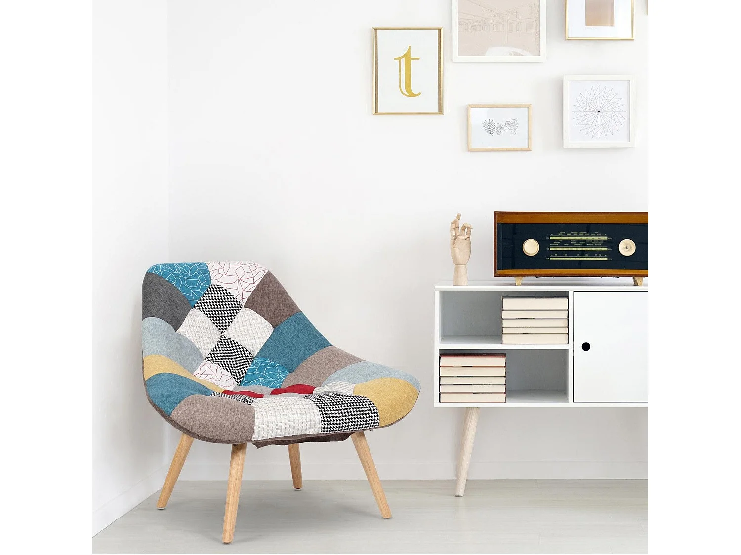 Fauteuil Patchwork Tissu "Johan" 102cm Multicolore