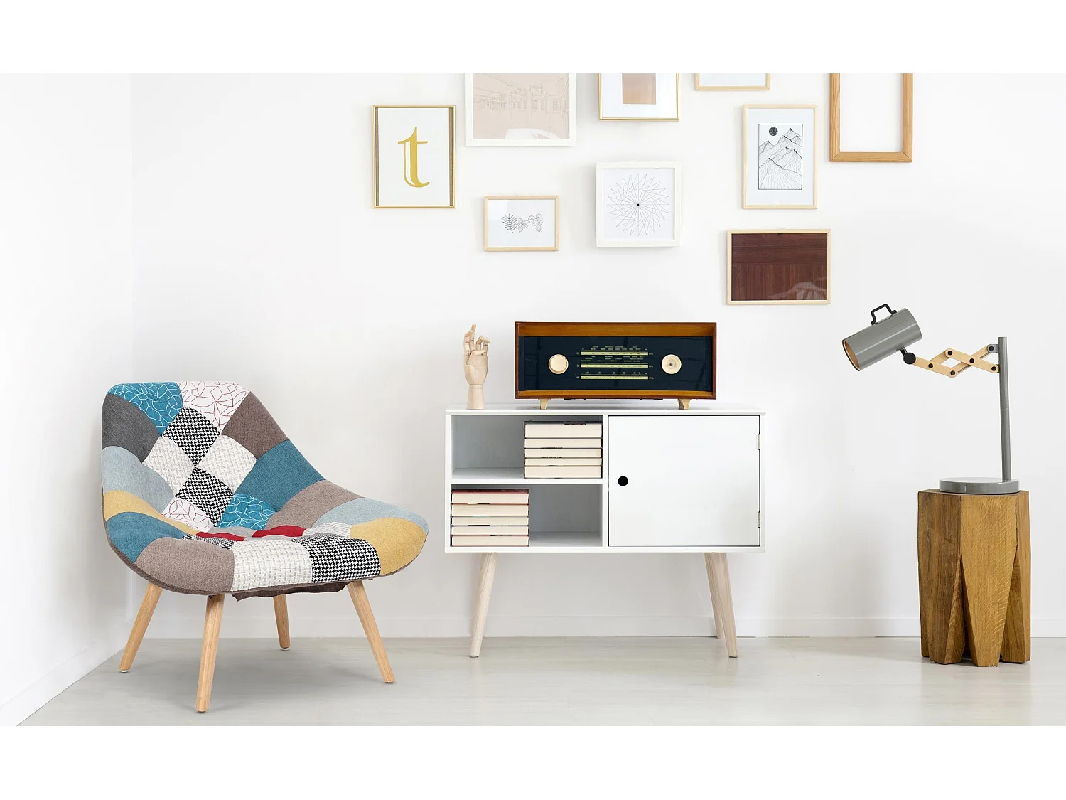 Fauteuil Patchwork Tissu "Johan" 102cm Multicolore