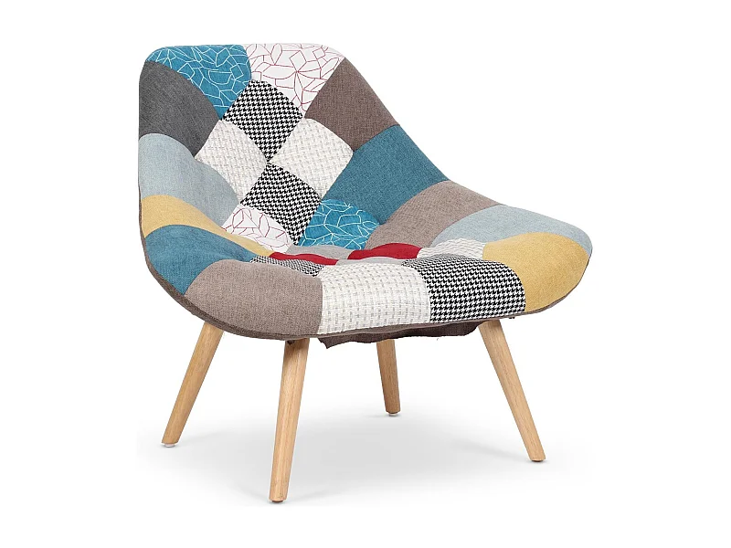 Fauteuil Patchwork Tissu "Johan" 102cm Multicolore