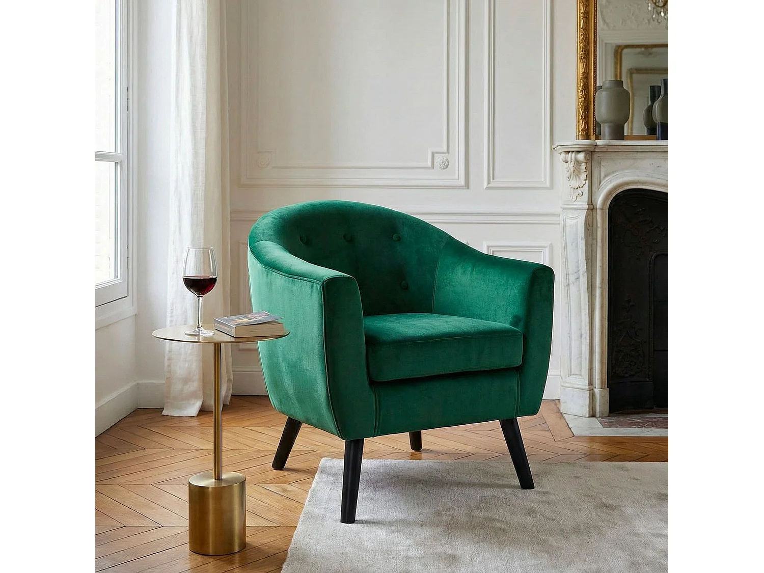 Fauteuil Scandinave Velours "Lopy" 79cm Vert