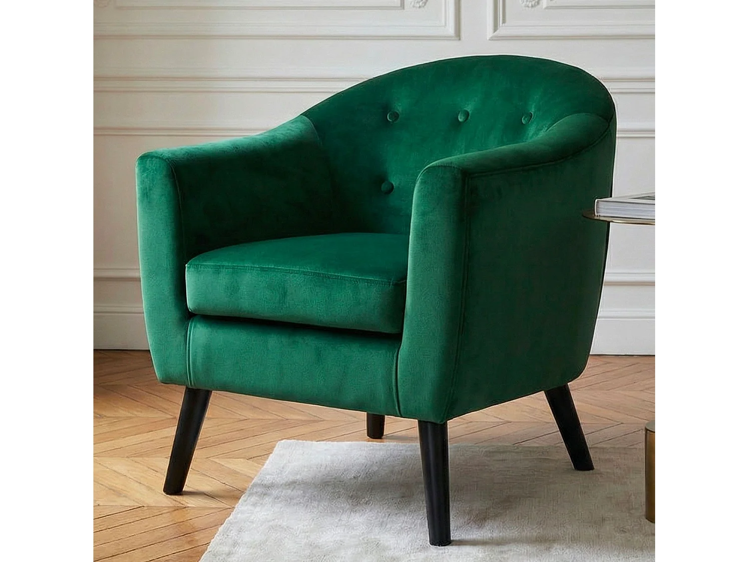 Fauteuil Scandinave Velours "Lopy" 79cm Vert