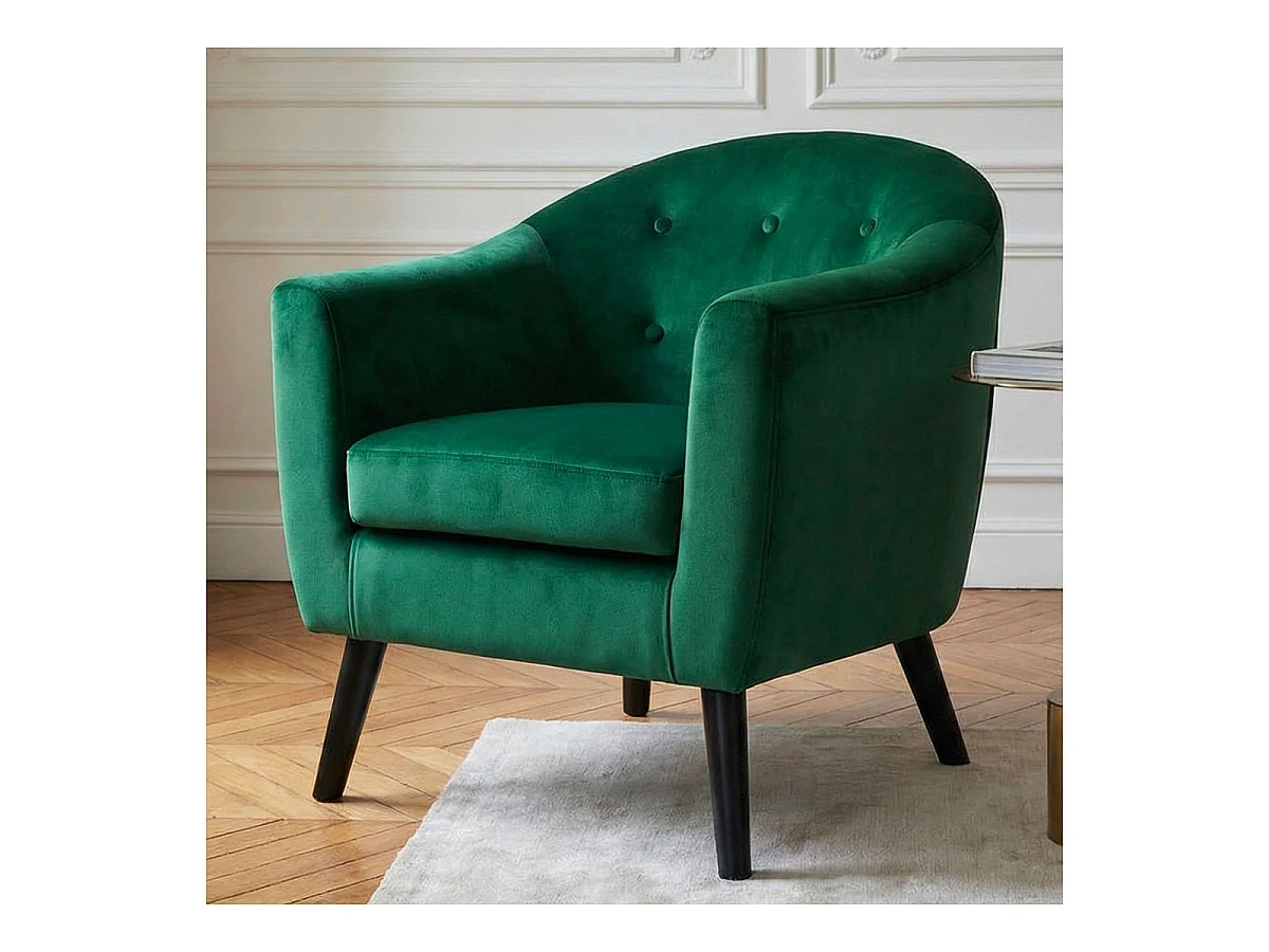 Fauteuil Scandinave Velours "Lopy" 79cm Vert