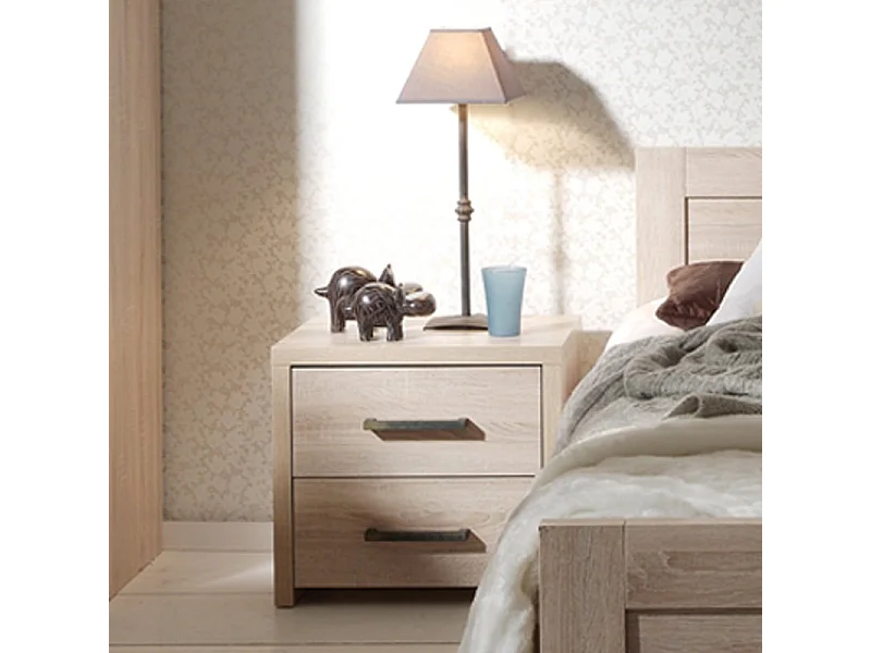 Mesita de noche Aline 2 cajones roble claro