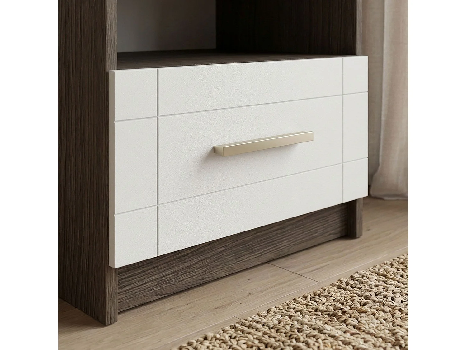 Table de Chevet "Tenya" 50cm Chêne Foncé & Blanc