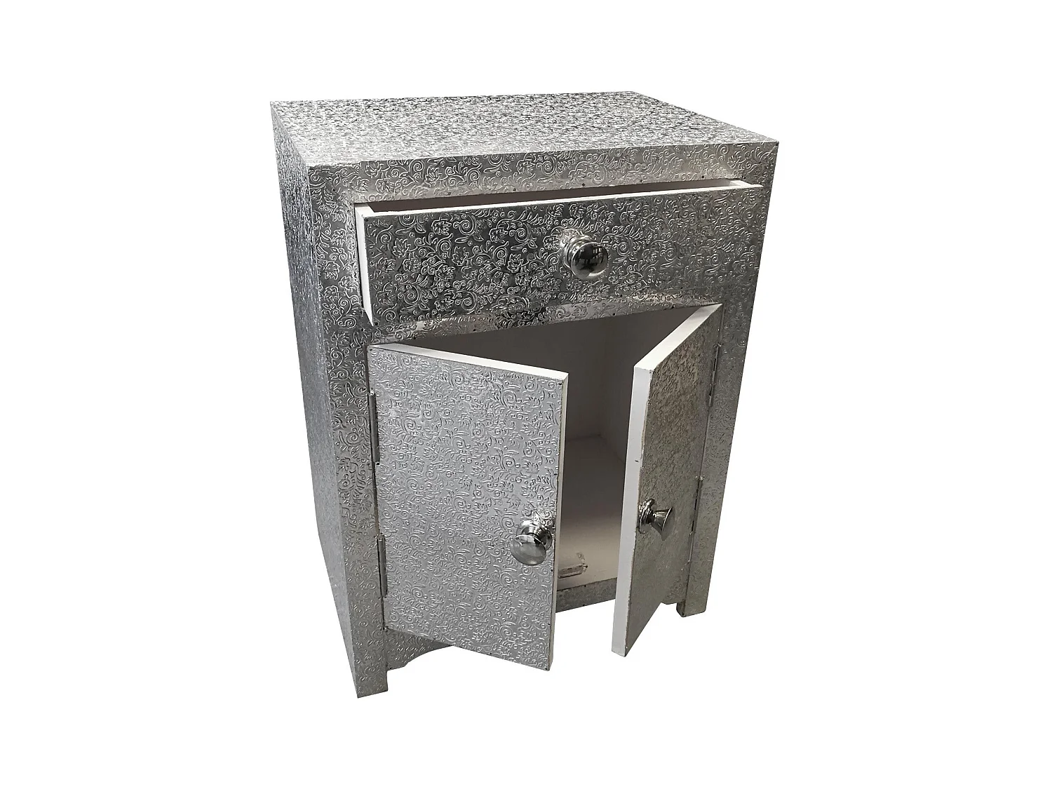 Table de Chevet 1 Tiroir "Tiko" 61cm Argent