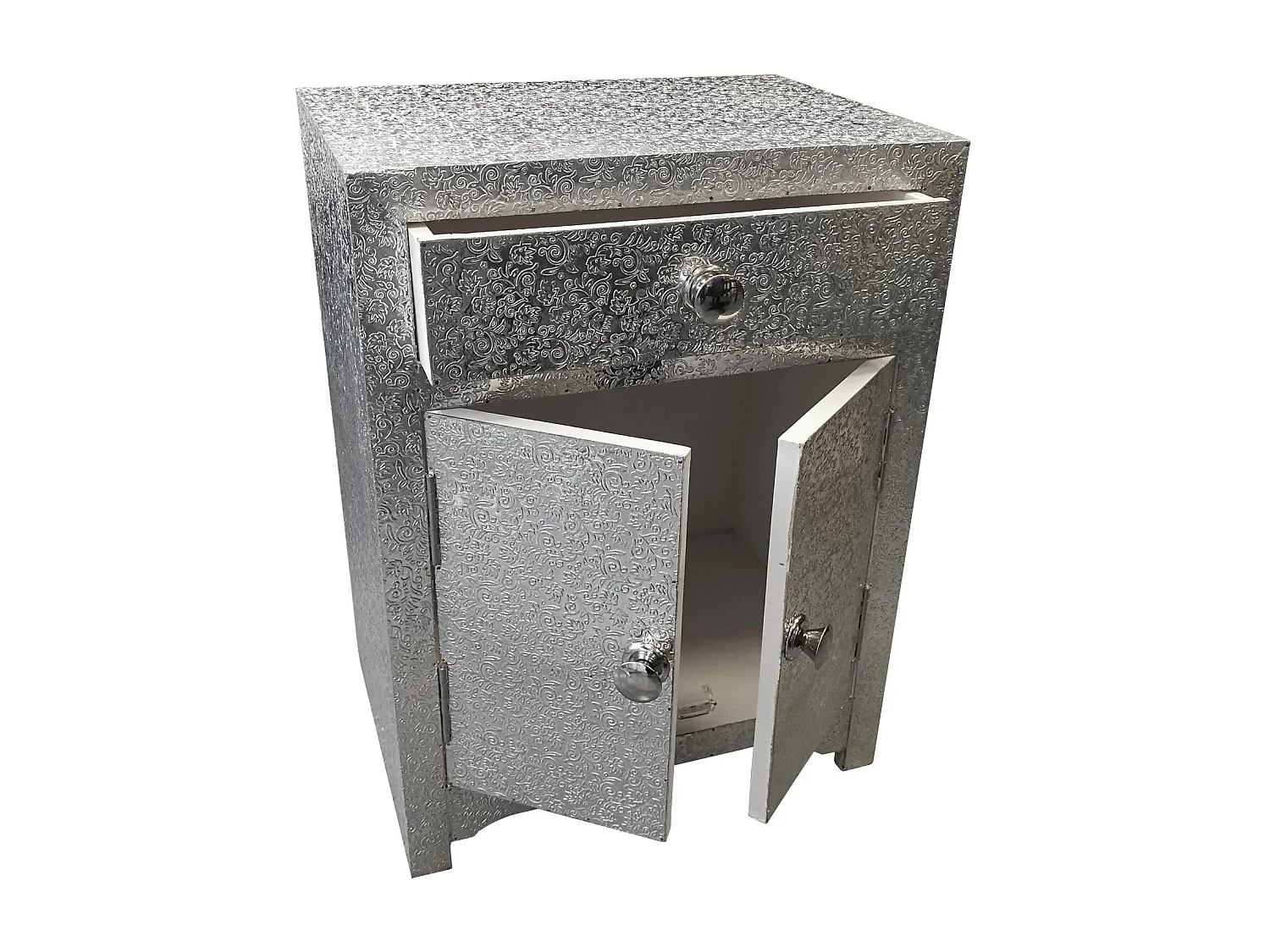 Table de Chevet 1 Tiroir "Tiko" 61cm Argent