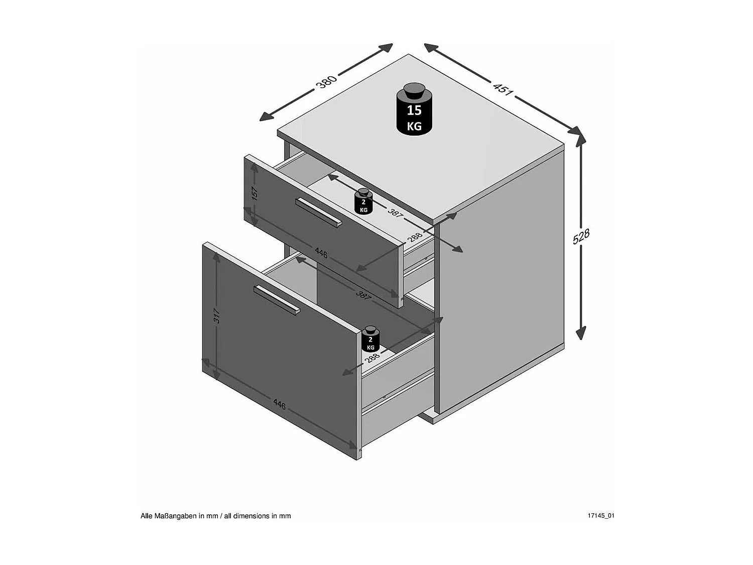 Table de Chevet 2 Tiroirs "Vyza" 53cm Naturel