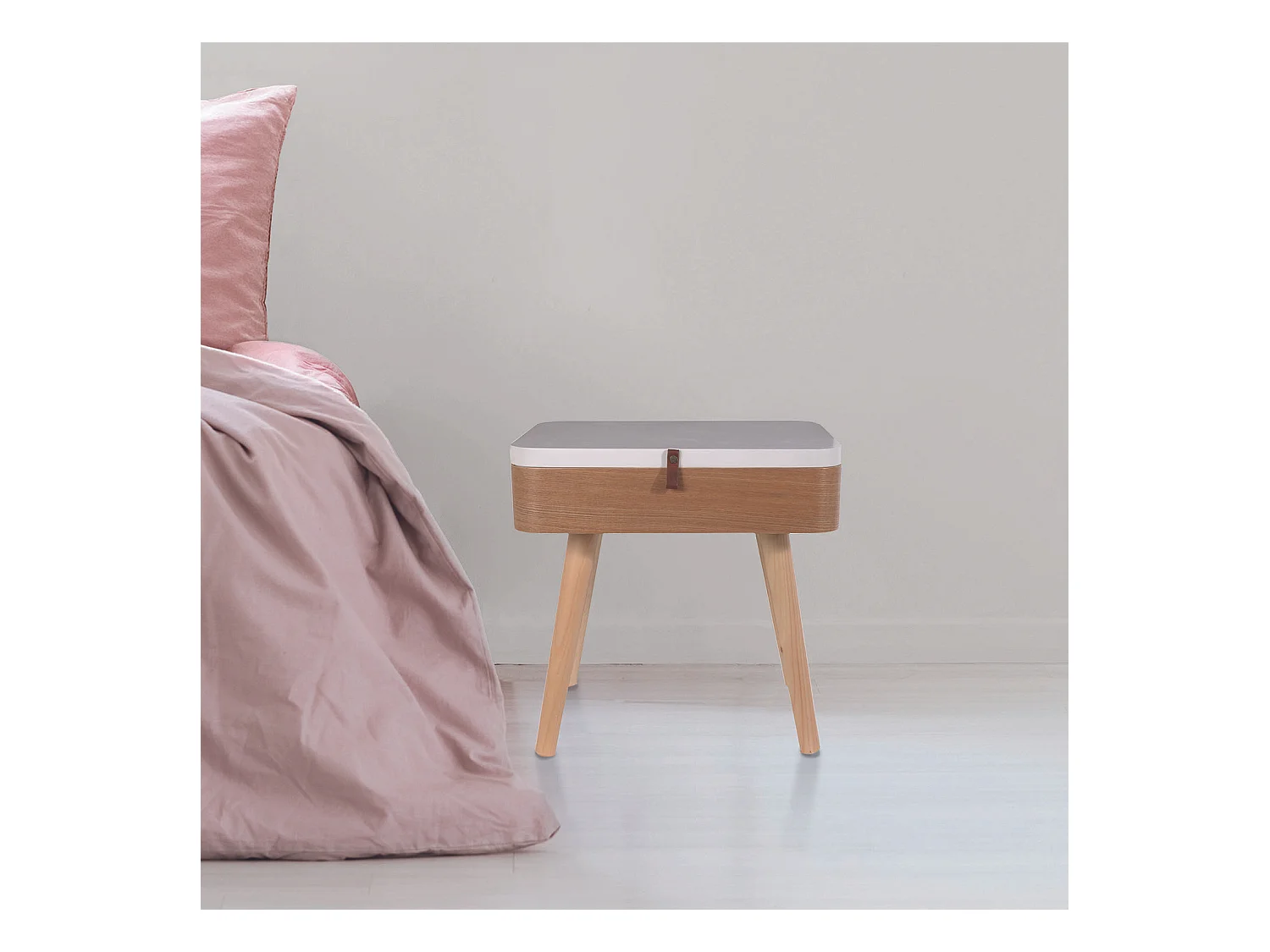 Chevet Elin Blanc 40x30.5x51cm Blanc, Marron