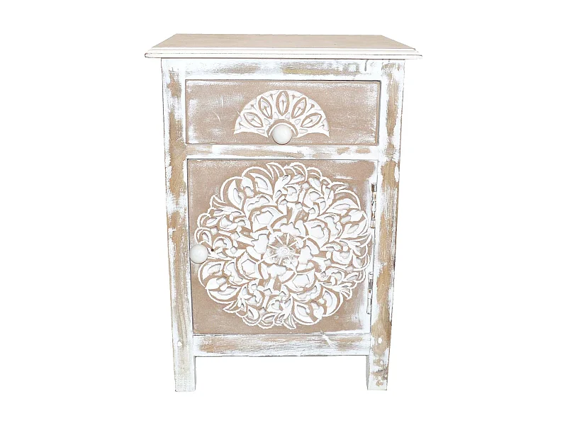 Table de Chevet 1 Tiroir & 1 Porte "Loco" 60cm Naturel