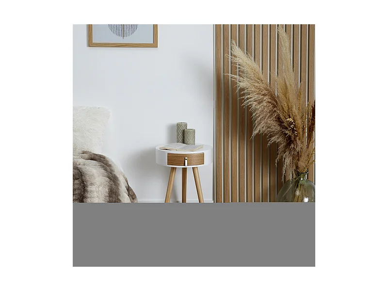 Chevet Nora Blanc 34.5x34.5x47cm Blanc, Marron