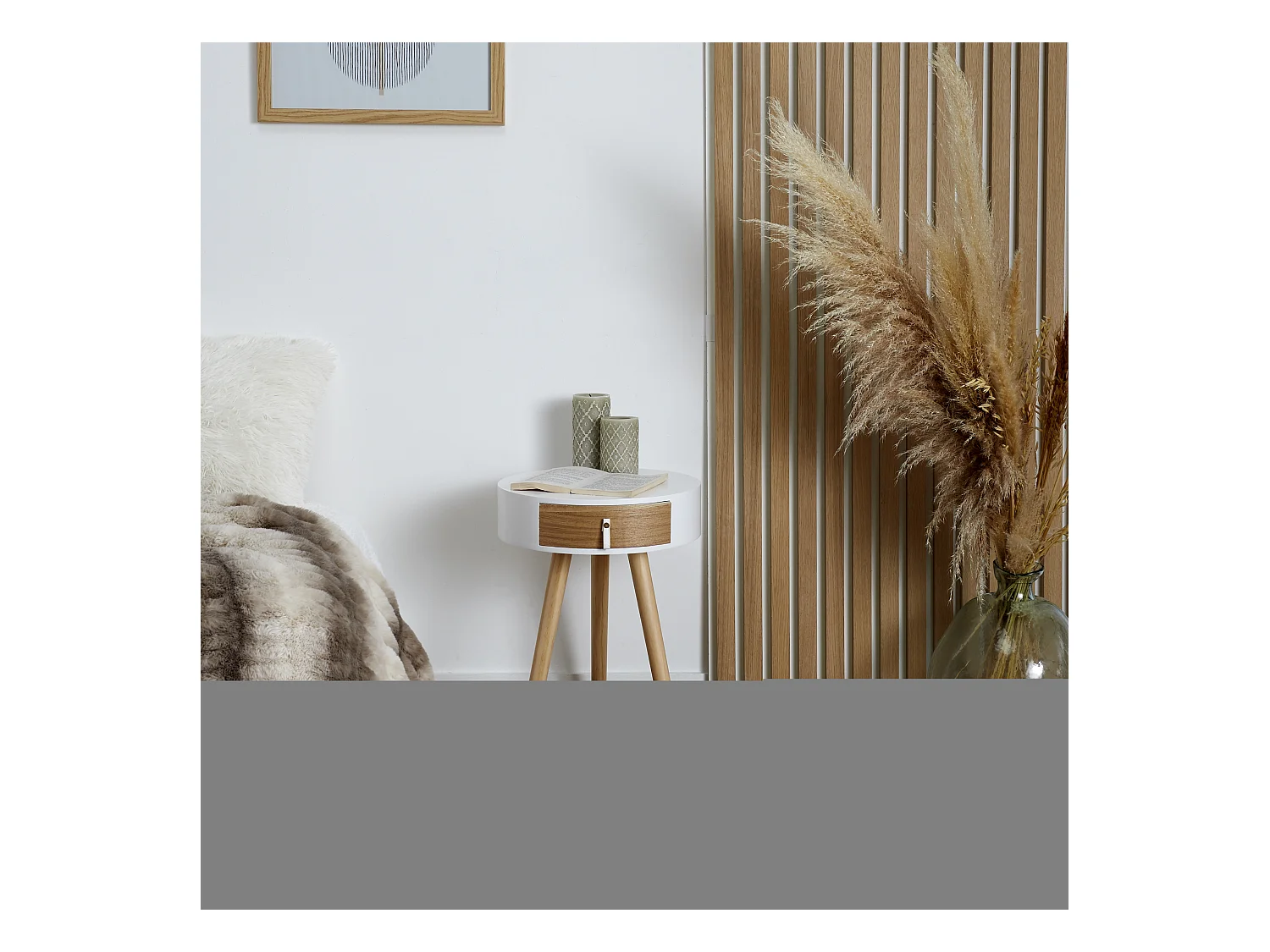 Chevet Nora Blanc 34.5x34.5x47cm Blanc, Marron