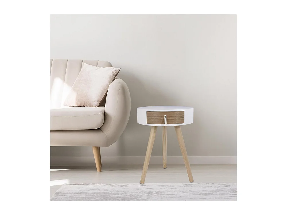 Chevet Nora Blanc 34.5x34.5x47cm Blanc, Marron