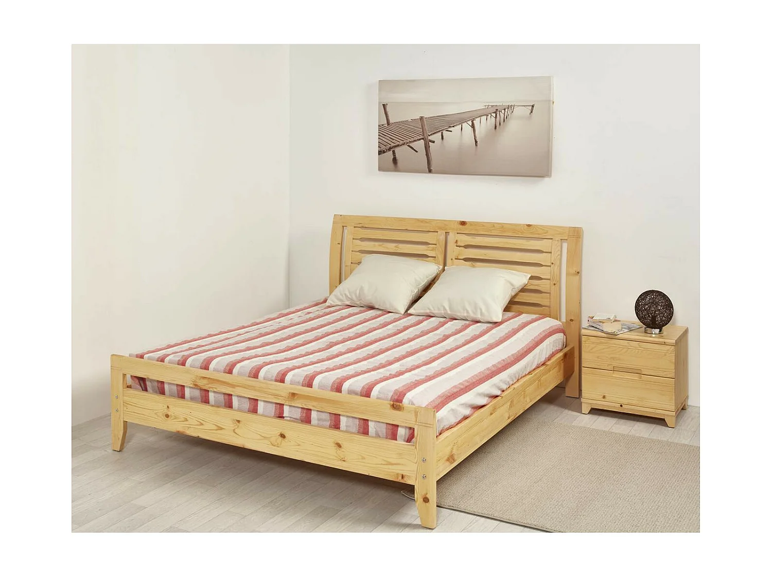 Sefran licht massief grenen nachtkastje met 2 lades