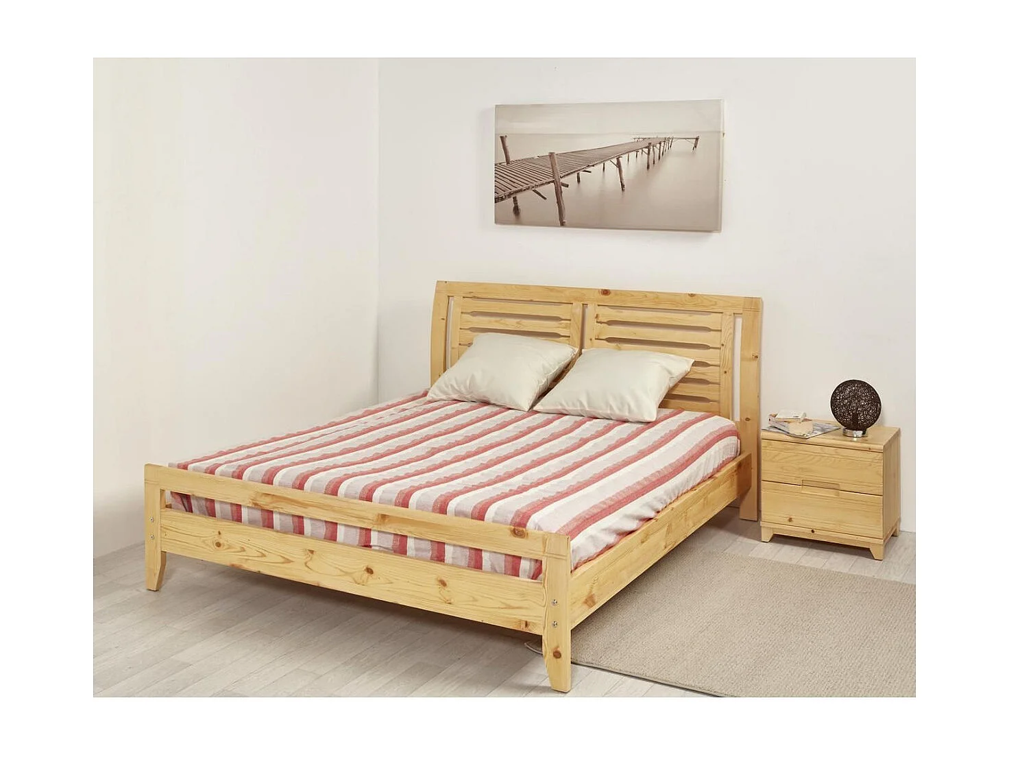 Sefran licht massief grenen nachtkastje met 2 lades