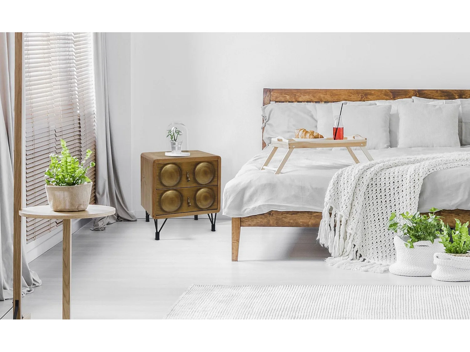 Table de Chevet 2 Tiroirs Bois "Mao" 49cm Naturel