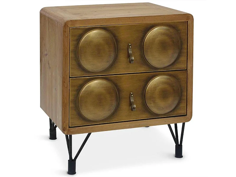 Table de Chevet 2 Tiroirs Bois "Mao" 49cm Naturel