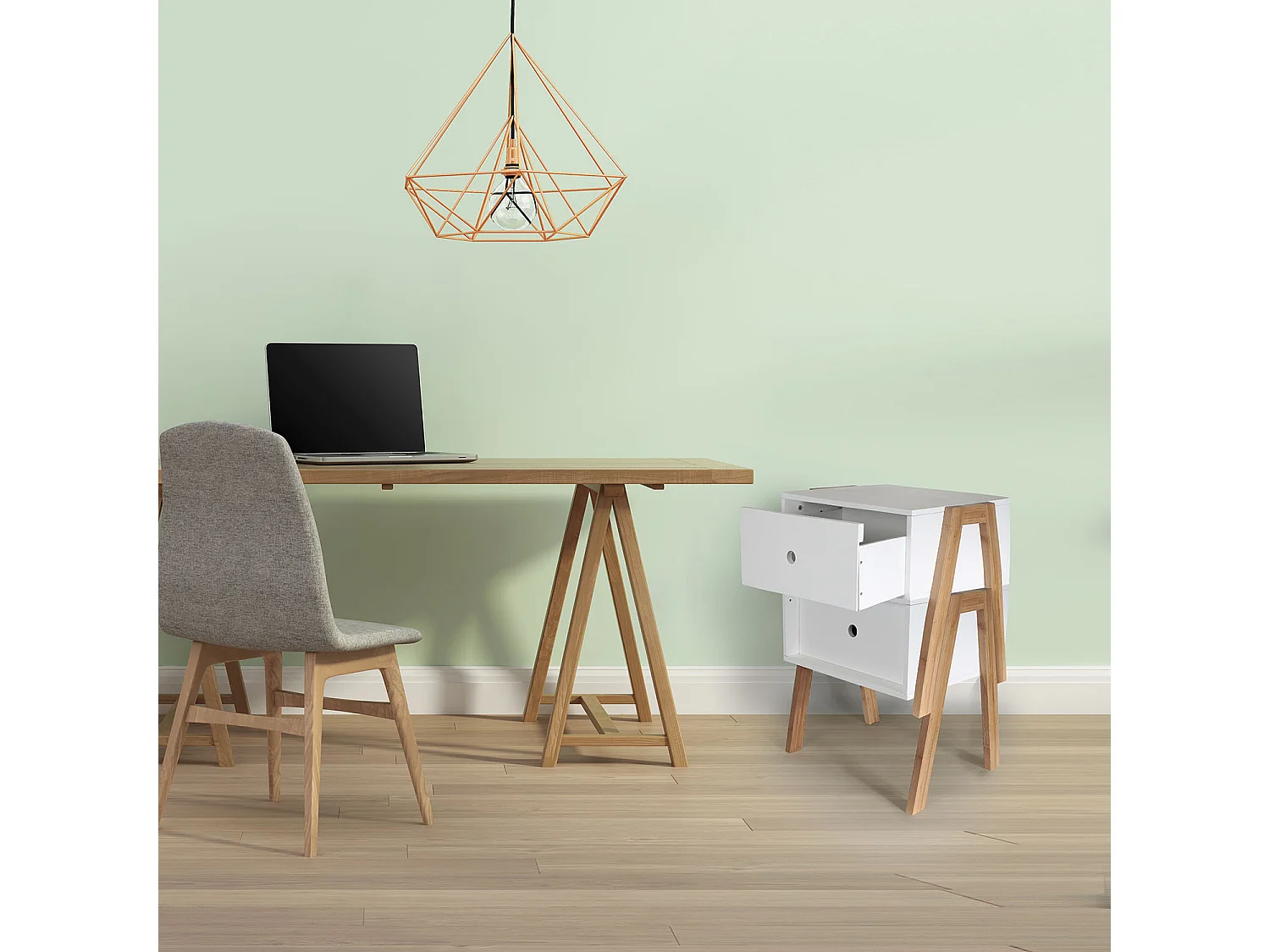 Chevet Empilable Blanc Blanc, Marron