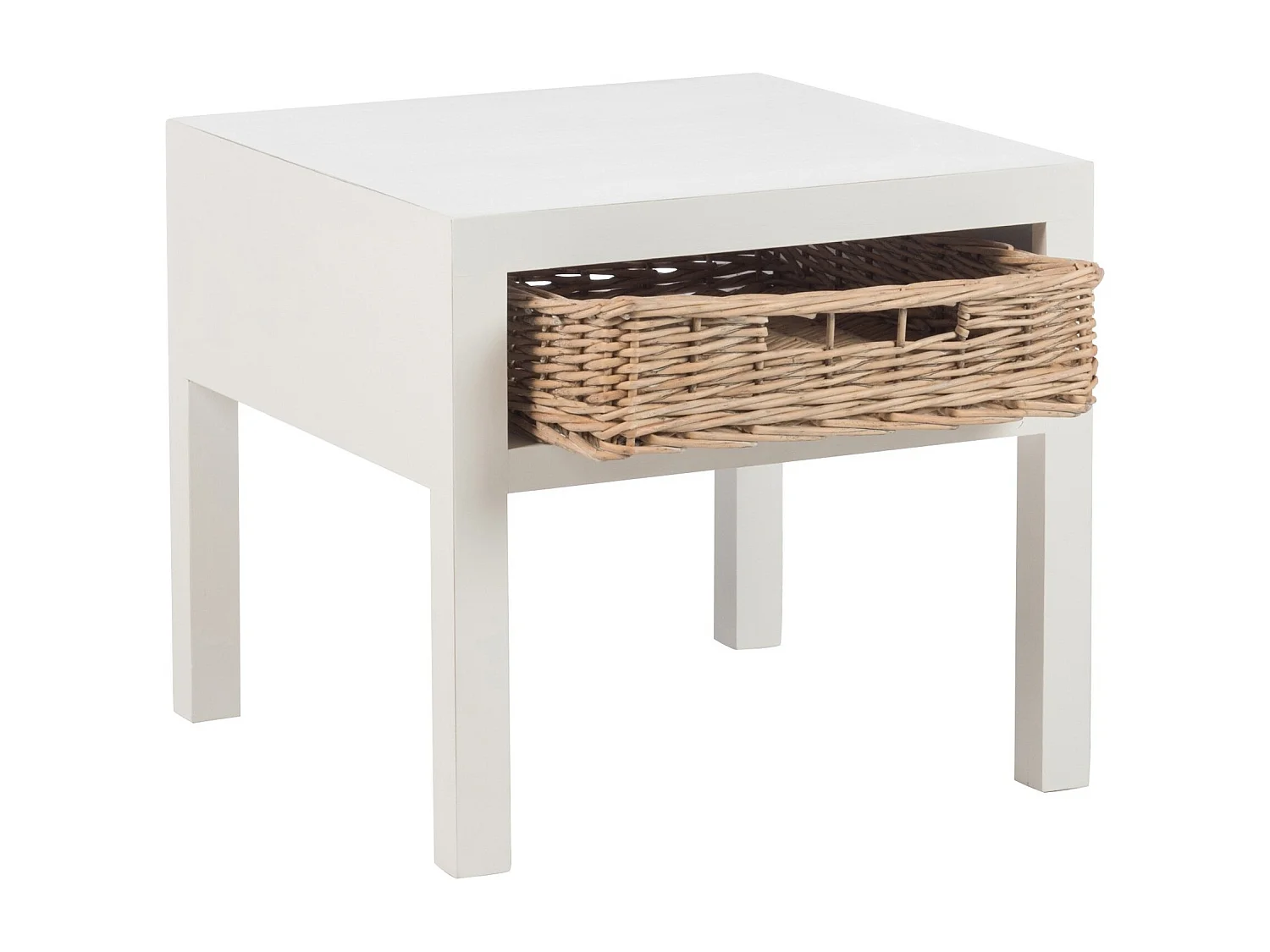 Table de Chevet avec Panier "Tonnin" 50cm Blanc