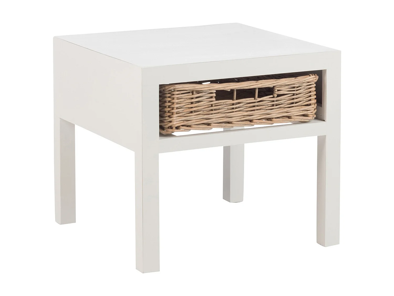 Table de Chevet avec Panier "Tonnin" 50cm Blanc