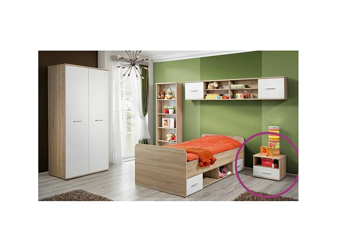 Table de Chevet "Dino" 45cm Chêne & Blanc