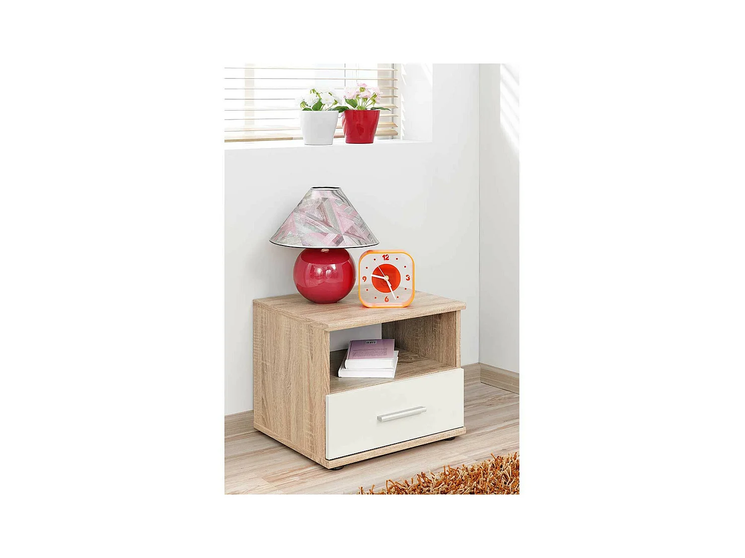 Table de Chevet "Dino" 45cm Chêne & Blanc