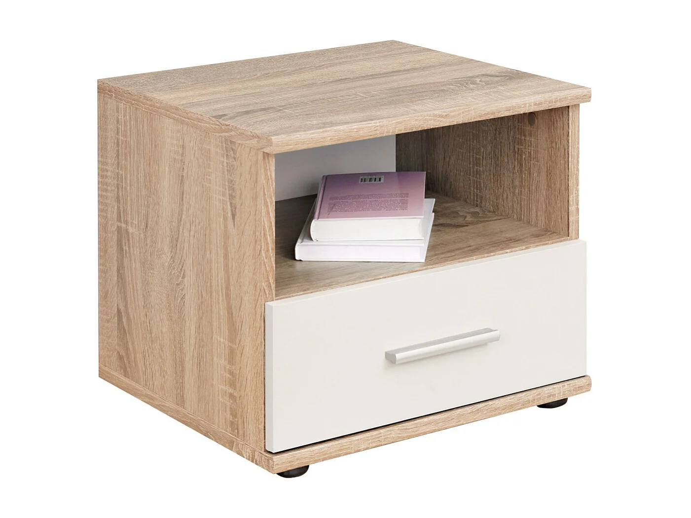 Table de Chevet "Dino" 45cm Chêne & Blanc
