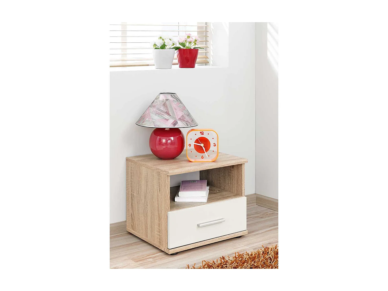 Table de Chevet "Dino" 45cm Chêne & Blanc