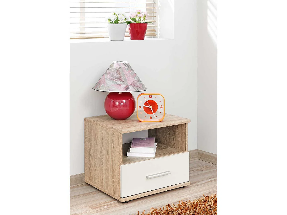 Table de Chevet "Dino" 45cm Chêne & Blanc
