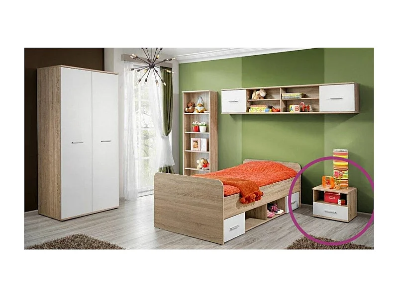 Table de Chevet "Dino" 45cm Chêne & Blanc