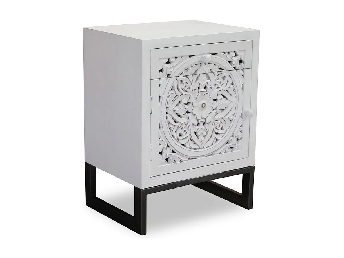 Table de chevet 1 porte et 1 tiroir Serena Blanc