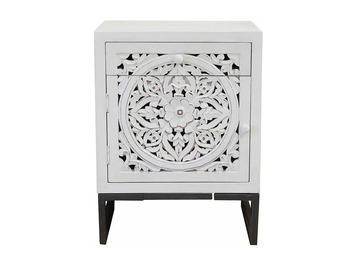 Table de chevet 1 porte et 1 tiroir Serena Blanc