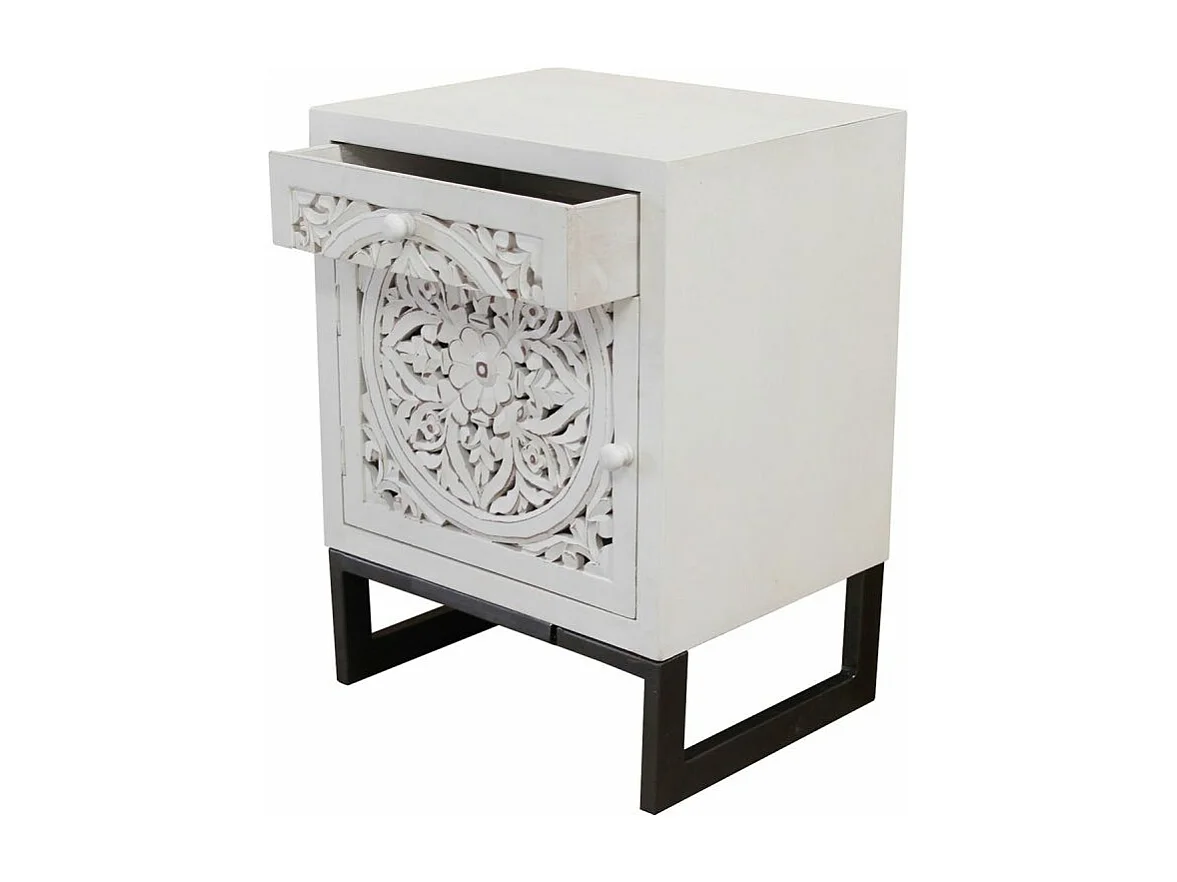 Table de chevet 1 porte et 1 tiroir Serena Blanc