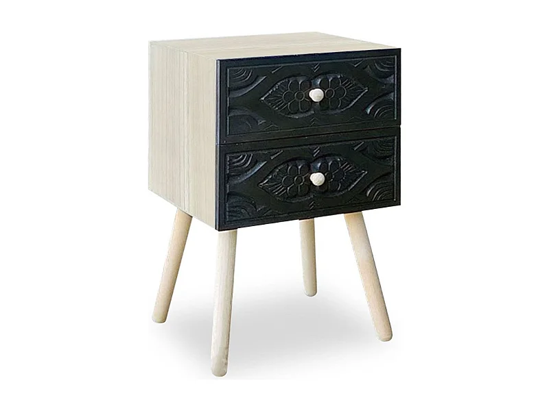 Table de Chevet 2 Tiroirs "Tomina" 42cm Noir