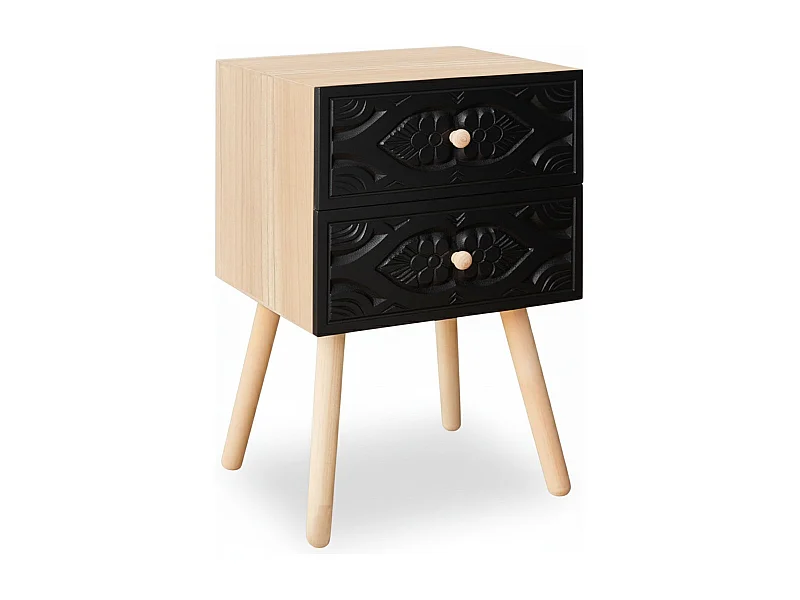 Table de Chevet 2 Tiroirs "Tomina" 42cm Noir