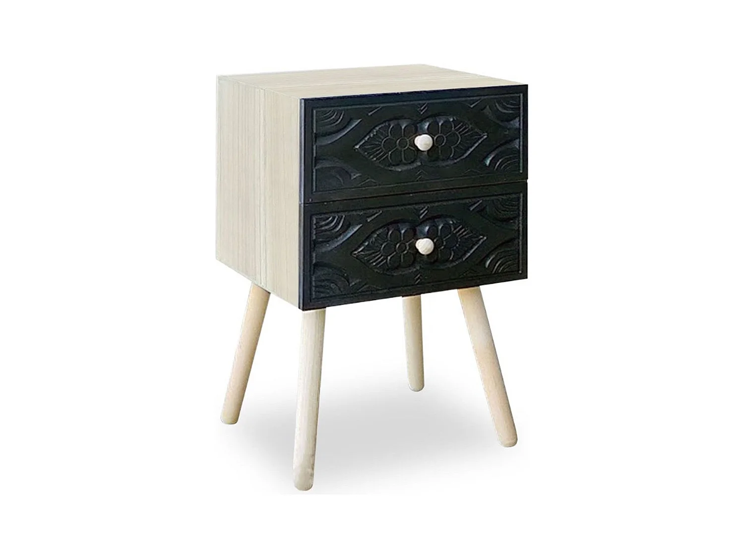 Table de Chevet 2 Tiroirs "Tomina" 42cm Noir