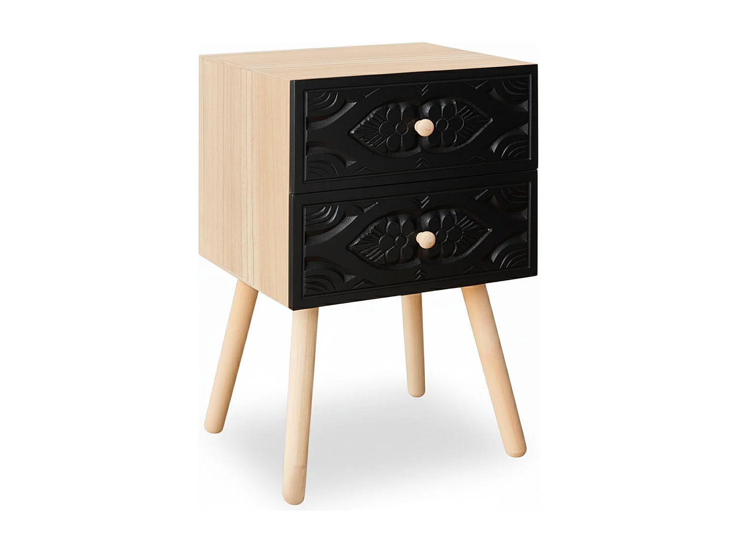 Table de Chevet 2 Tiroirs "Tomina" 42cm Noir