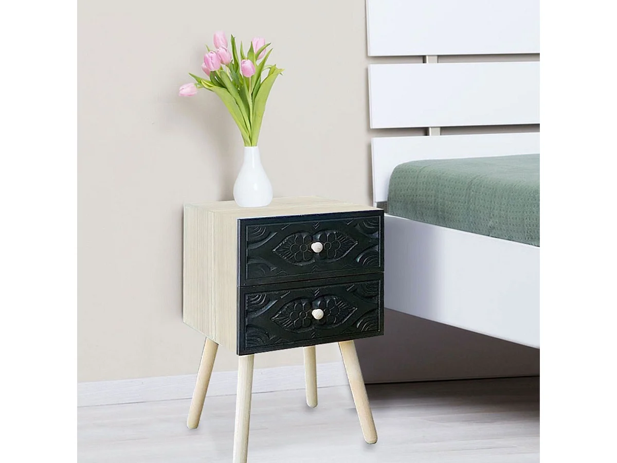 Table de Chevet 2 Tiroirs "Tomina" 42cm Noir